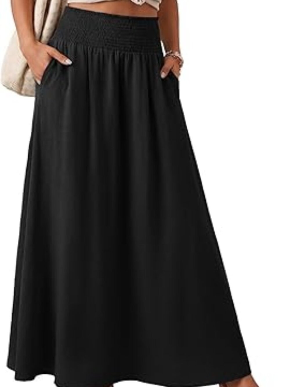 High Waisted Casual Long Skirts with Pockets (L) Black